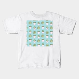 Suculents in flowerpots on mint blue backround Kids T-Shirt